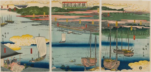 Bilde av kysten av Yokohama, Edo-perioden, 1860 (farget treblokktrykk)